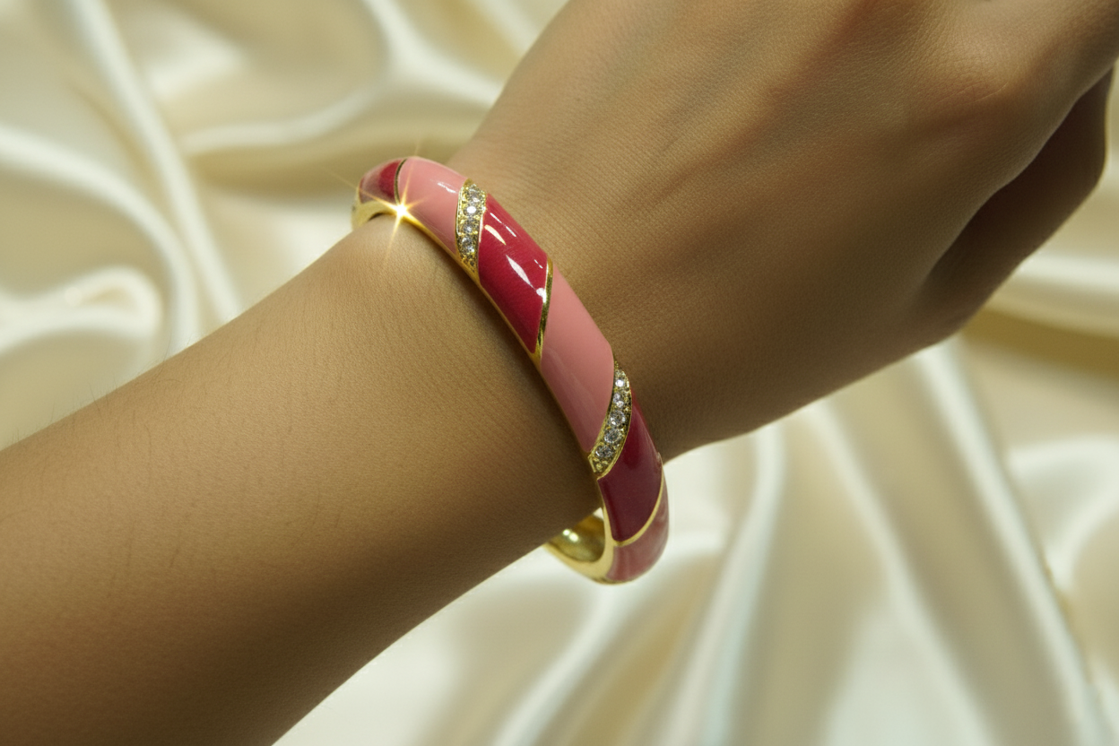 Deep Pink Enamel Bangle Bracelet