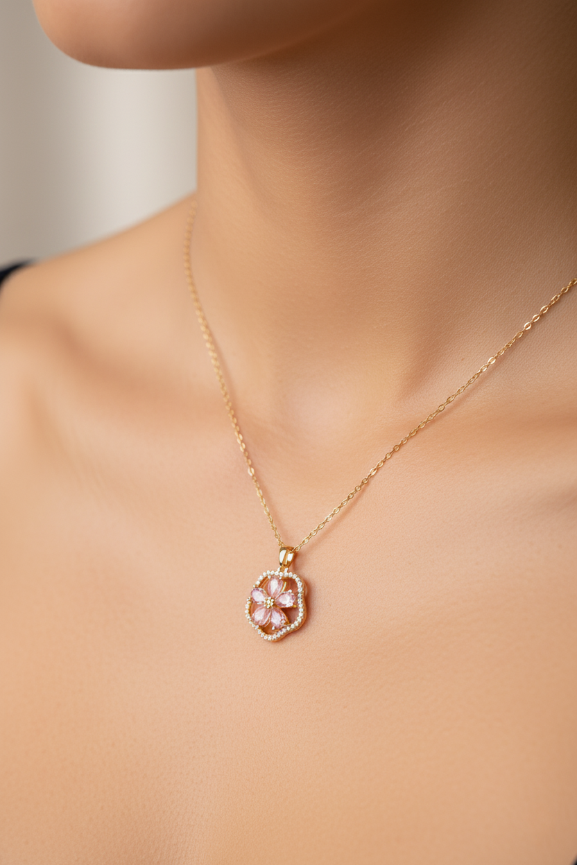 Flower-Petal  studded pendant Necklace