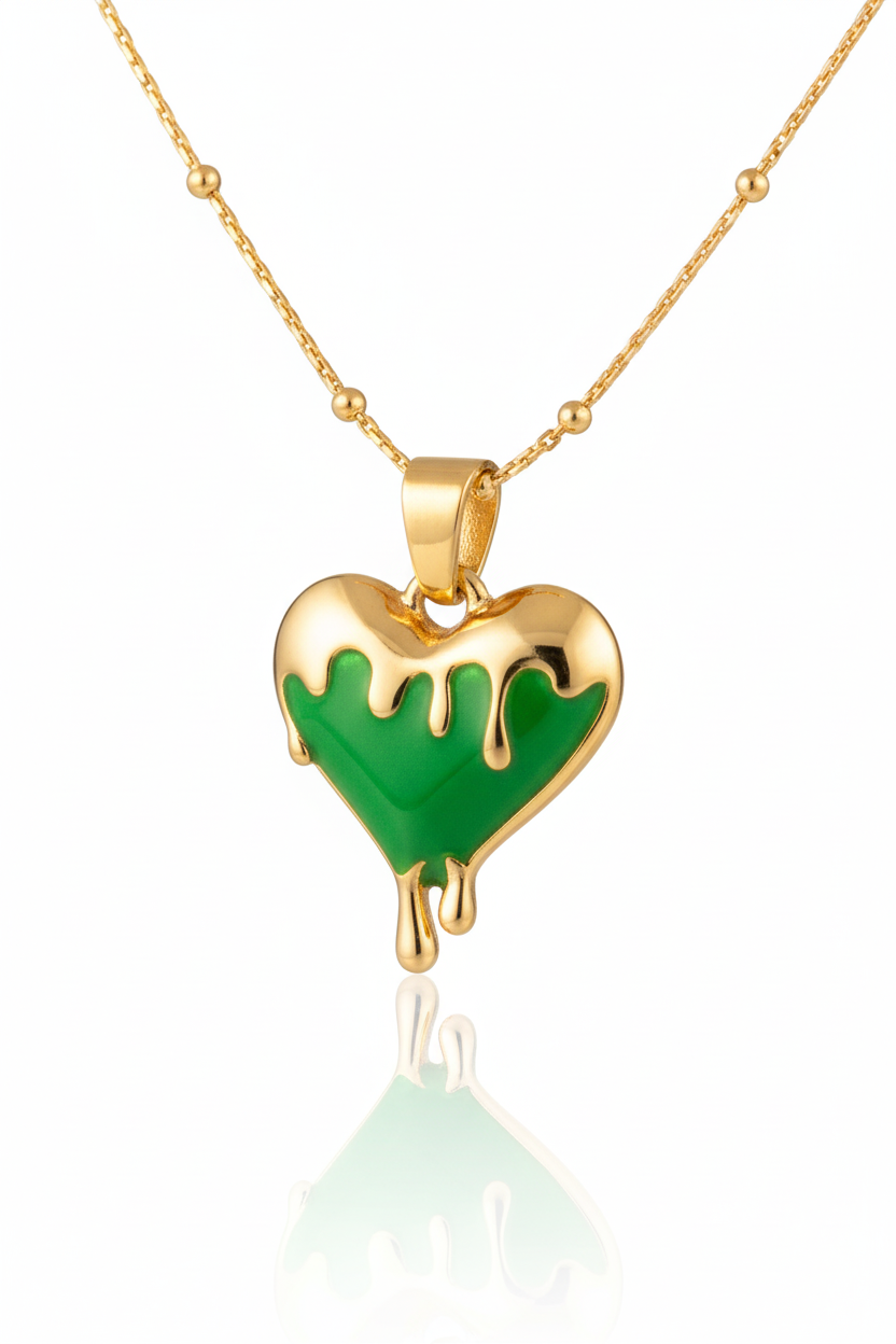 Melting Gold Green 💚 Emerald Pendant Necklace