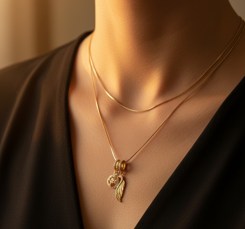 Angelic Wing Charm Dual Pendant Necklace