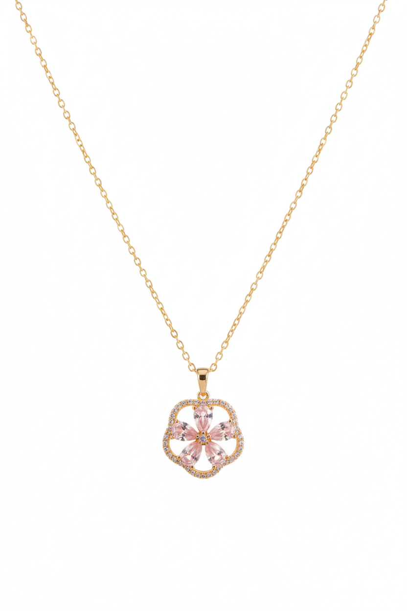Flower-Petal  studded pendant Necklace