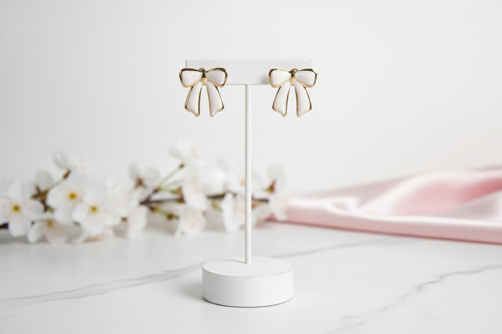 White&Gold Ribbon Earrings