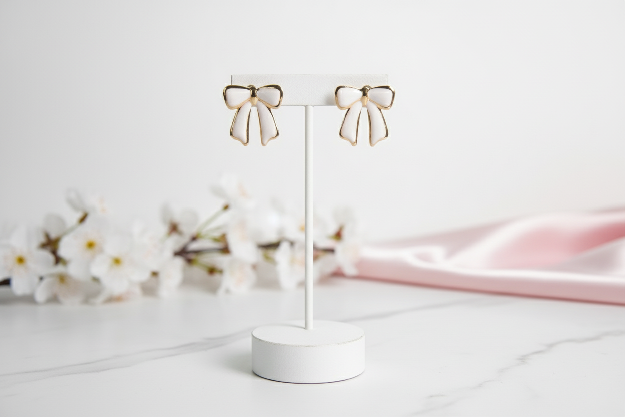 White&Gold Ribbon Earrings
