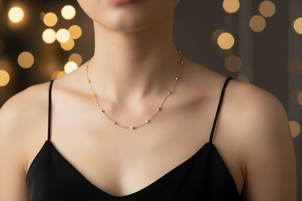 Sparkling Beads Gold Plated Necklace