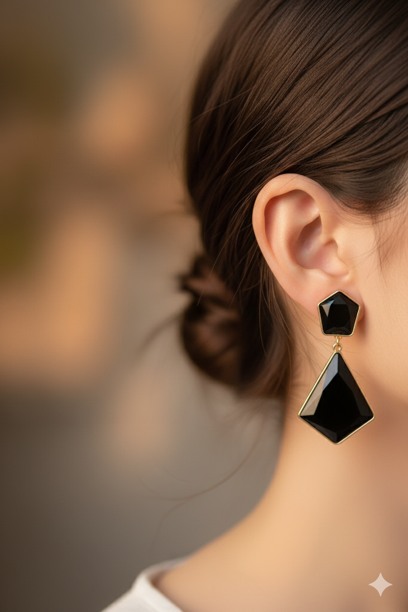 Hexa-Black Earring
