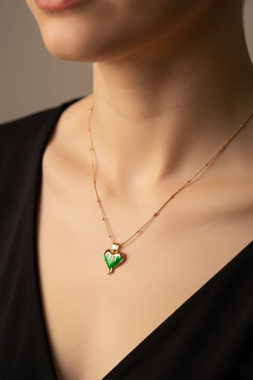 Melting Gold Green 💚 Emerald Pendant Necklace