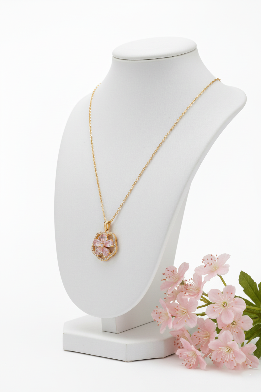 Flower-Petal  studded pendant Necklace