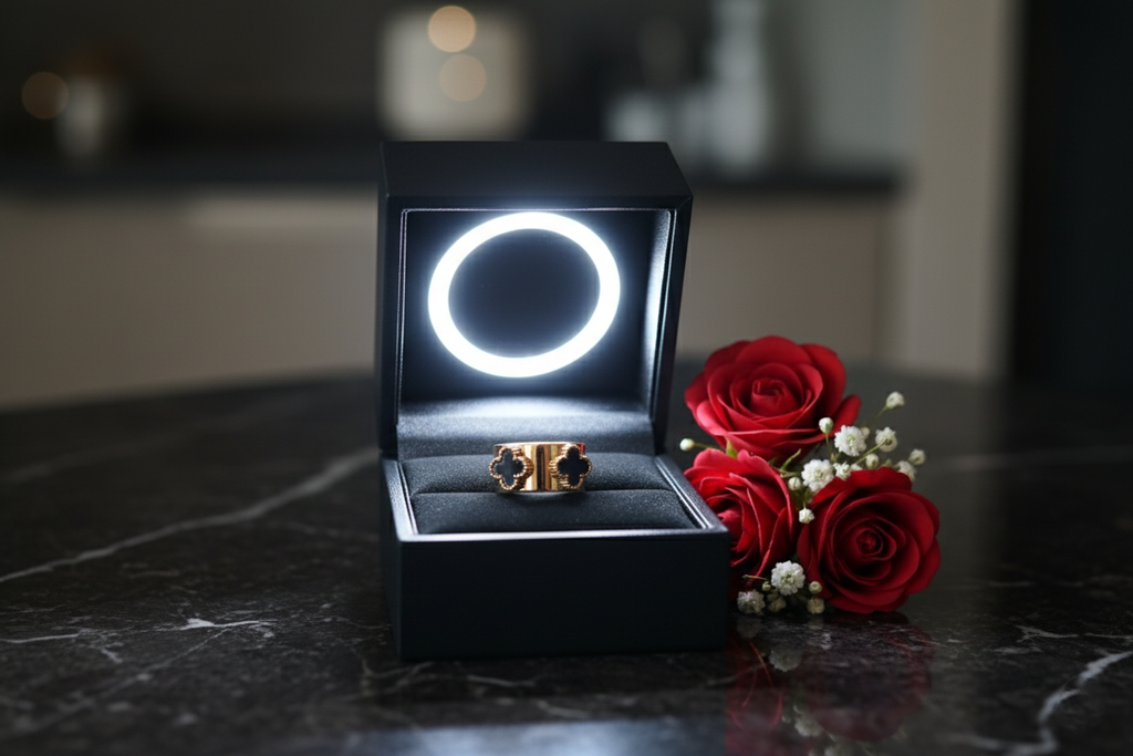 Black Triple Clover Gold plated Stainless steel Ring size -8