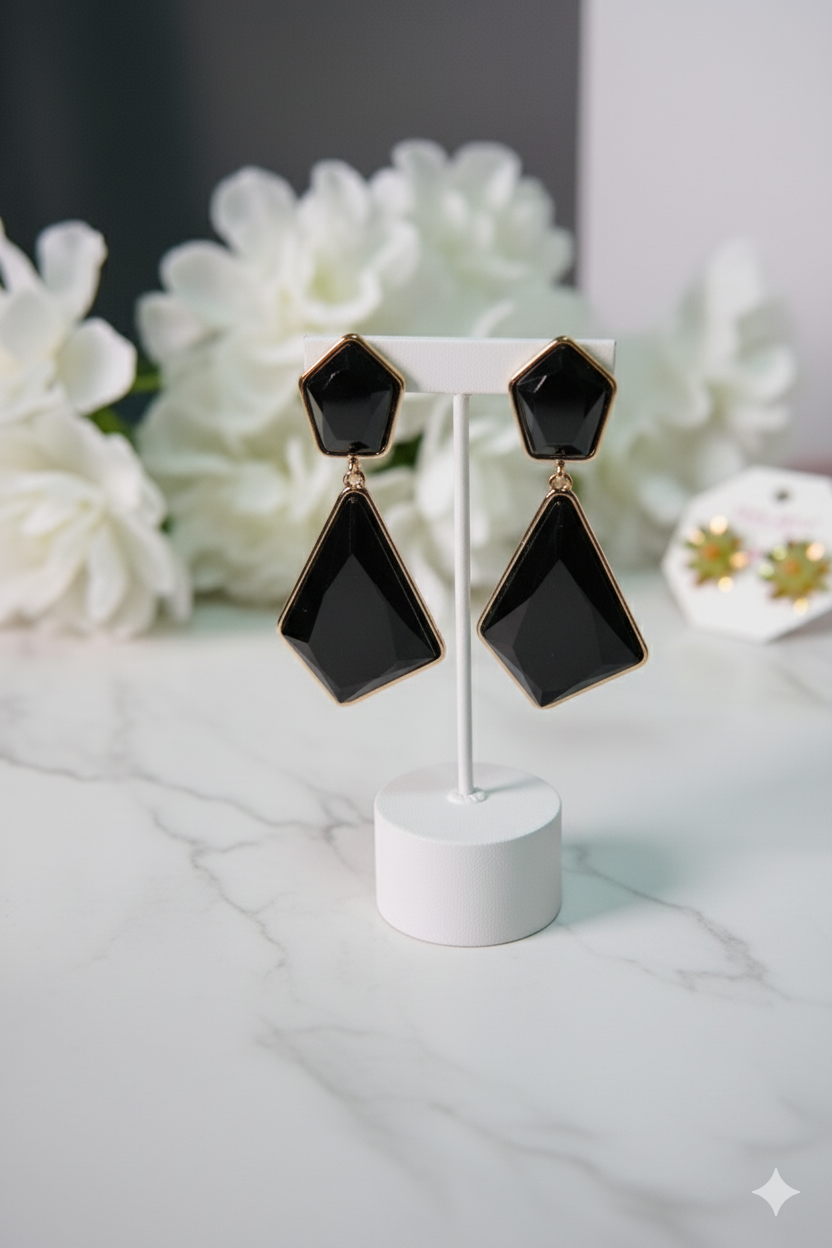 Hexa-Black Earring